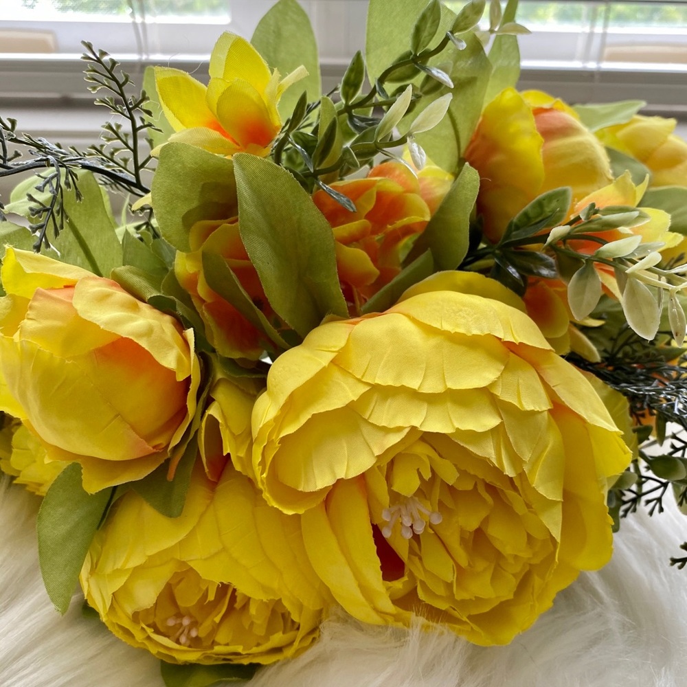 NEW Yellow Silk Peony Flowers Bouquet 💐